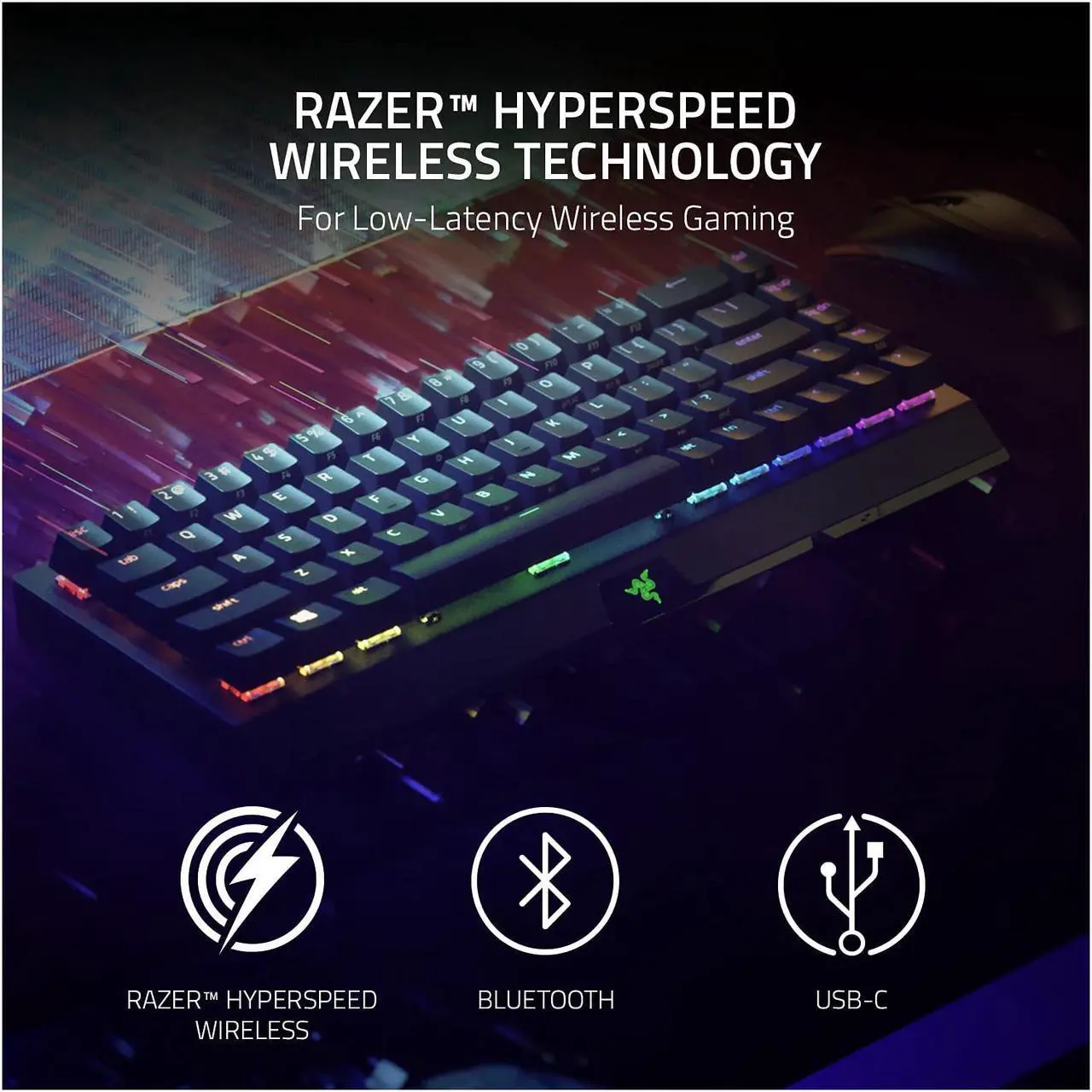 Alt view image 6 of 9 - Razer BlackWidow V3 Mini HyperSpeed 65% Wireless Mechanical Gaming Keyboard: HyperSpeed Wireless Technology - Yellow Mechanical Switches- Linear & Silent - Doubleshot ABS keycaps - 200Hrs Battery Life