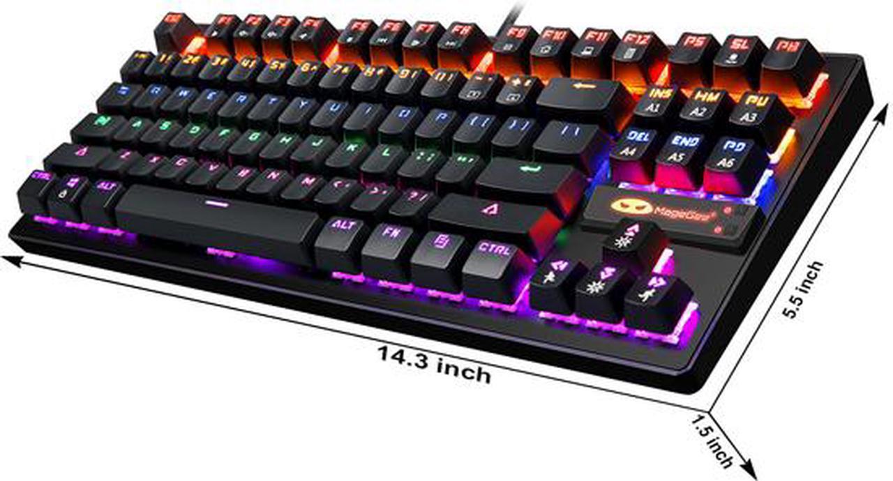 Alt view image 3 of 7 - MK1 87 Keys Mechanical Keyboard LED Breathing Light Backlit Anti-ghosting Compact USB Wired Mechanical Gaming Keyboard with Blue Swithes for PC Laptop Mac