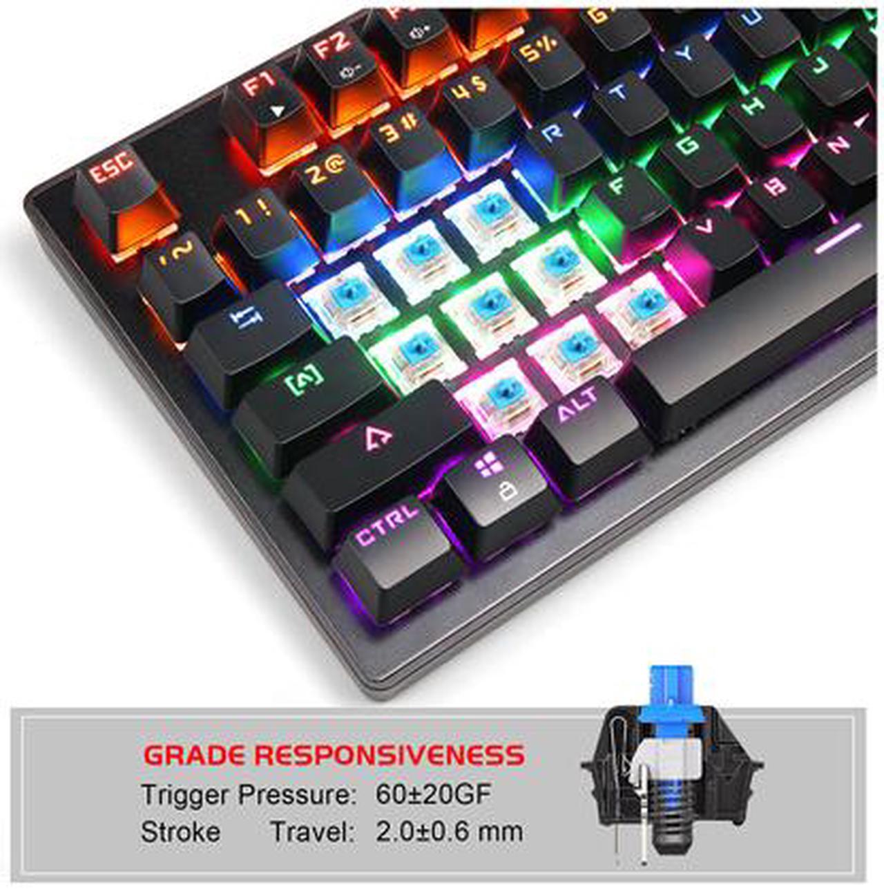Alt view image 5 of 7 - MK1 87 Keys Mechanical Keyboard LED Breathing Light Backlit Anti-ghosting Compact USB Wired Mechanical Gaming Keyboard with Blue Swithes for PC Laptop Mac