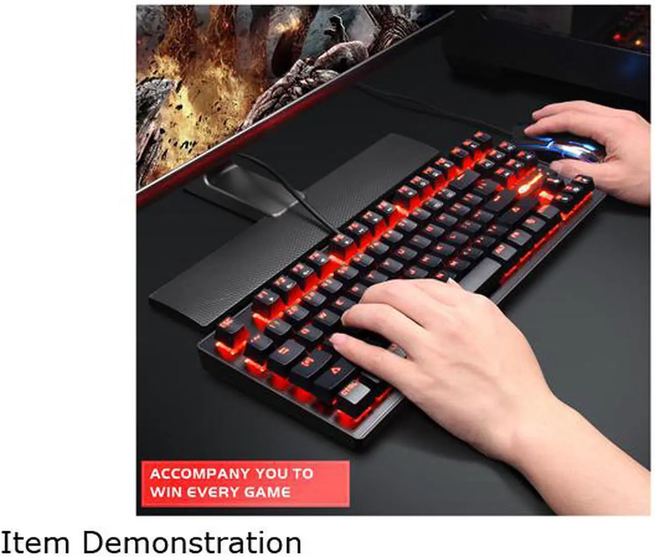 Alt view image 7 of 7 - MK1 87 Keys Mechanical Keyboard LED Breathing Mixed Light Backlit Anti-ghosting Compact USB Wired Mechanical Gaming Keyboard with Blue Switches for PC Laptop Mac