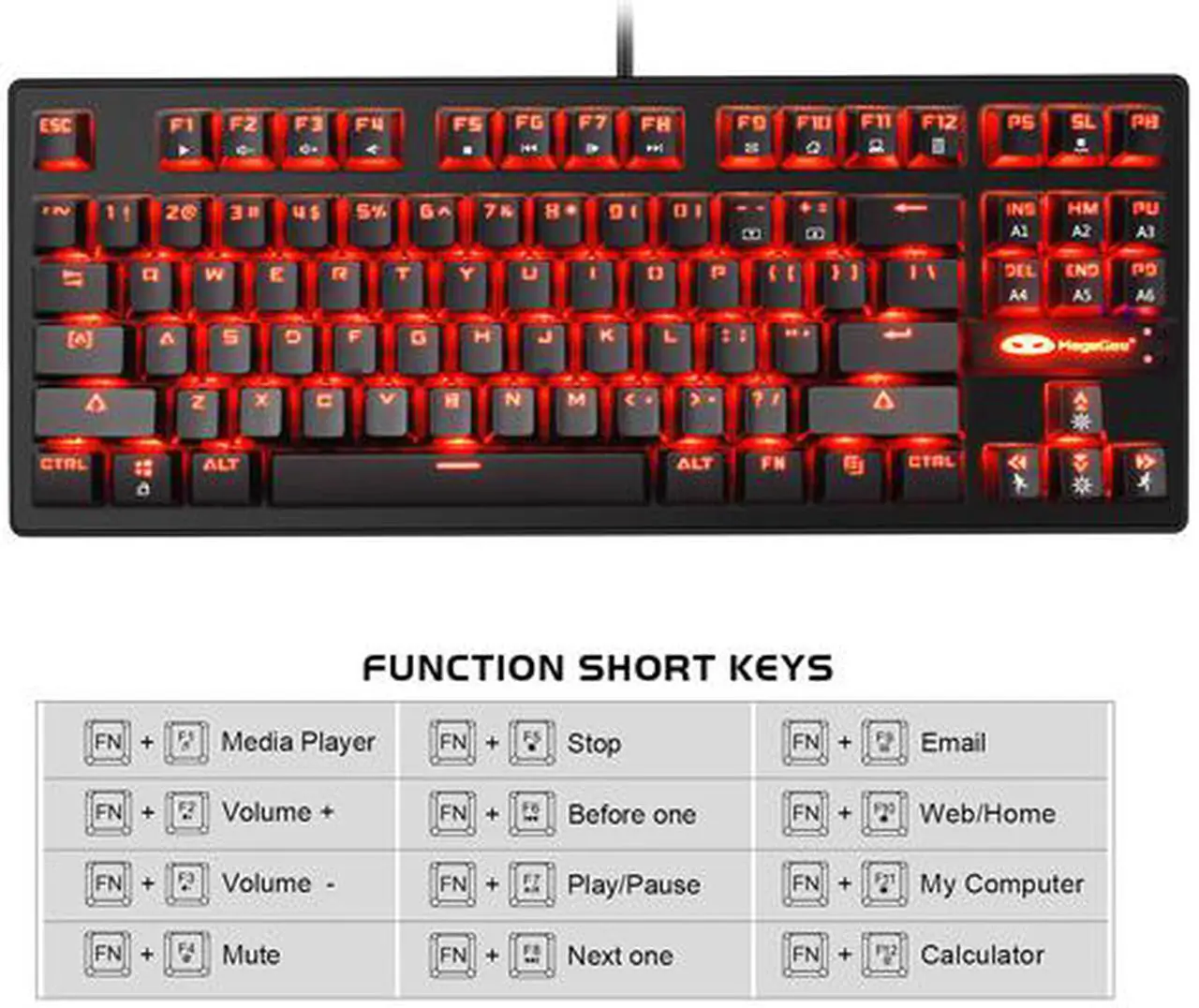 Alt view image 5 of 7 - MK1 87 Keys Mechanical Keyboard LED Breathing Mixed Light Backlit Anti-ghosting Compact USB Wired Mechanical Gaming Keyboard with Blue Switches for PC Laptop Mac