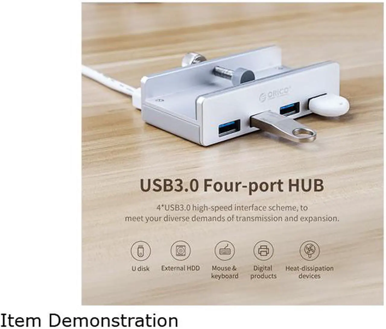 Alt view image 6 of 7 - ORICO Aluminum 4 Ports USB 3.0 HUB, USB splitter For Desktop Laptop Clip Range 10-32mm With 4.95ft Date Cable Ultra-Portable USB Expander for MacBook Air/Laptop/PC - Silver