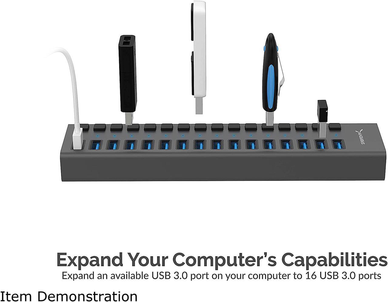 Alt view image 5 of 5 - SABRENT 16-PORT USB 3.0 DATA HUB and Charger with individual switches [90 Watts] (HB-PU16)