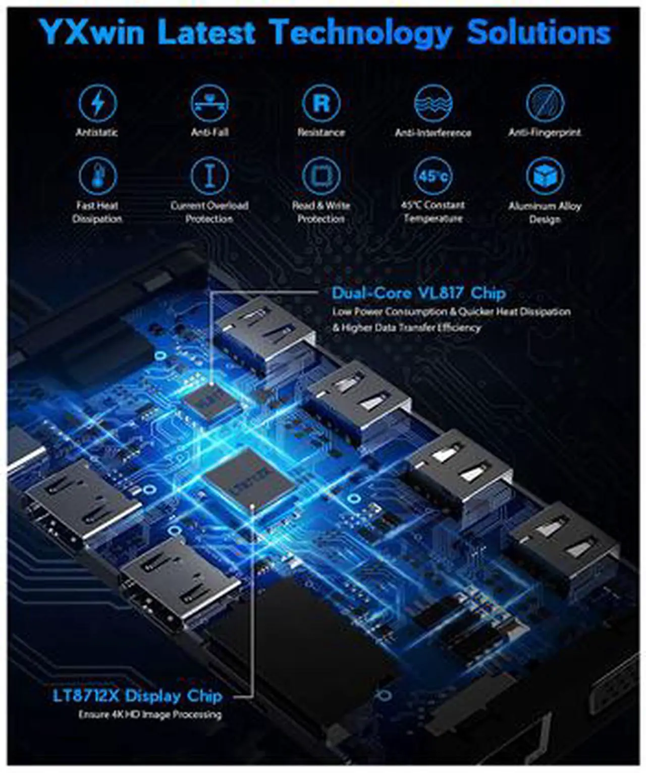 Alt view image 5 of 7 - USB C Hub Triple Display 11 in 1 USB C Adapter Docking Station Dual 4K HDMI+VGA 4 USB Ports 100W Power Delivery Ethernet Port SD/TF Card Compatible for MacBook ChromeBook MateBook
