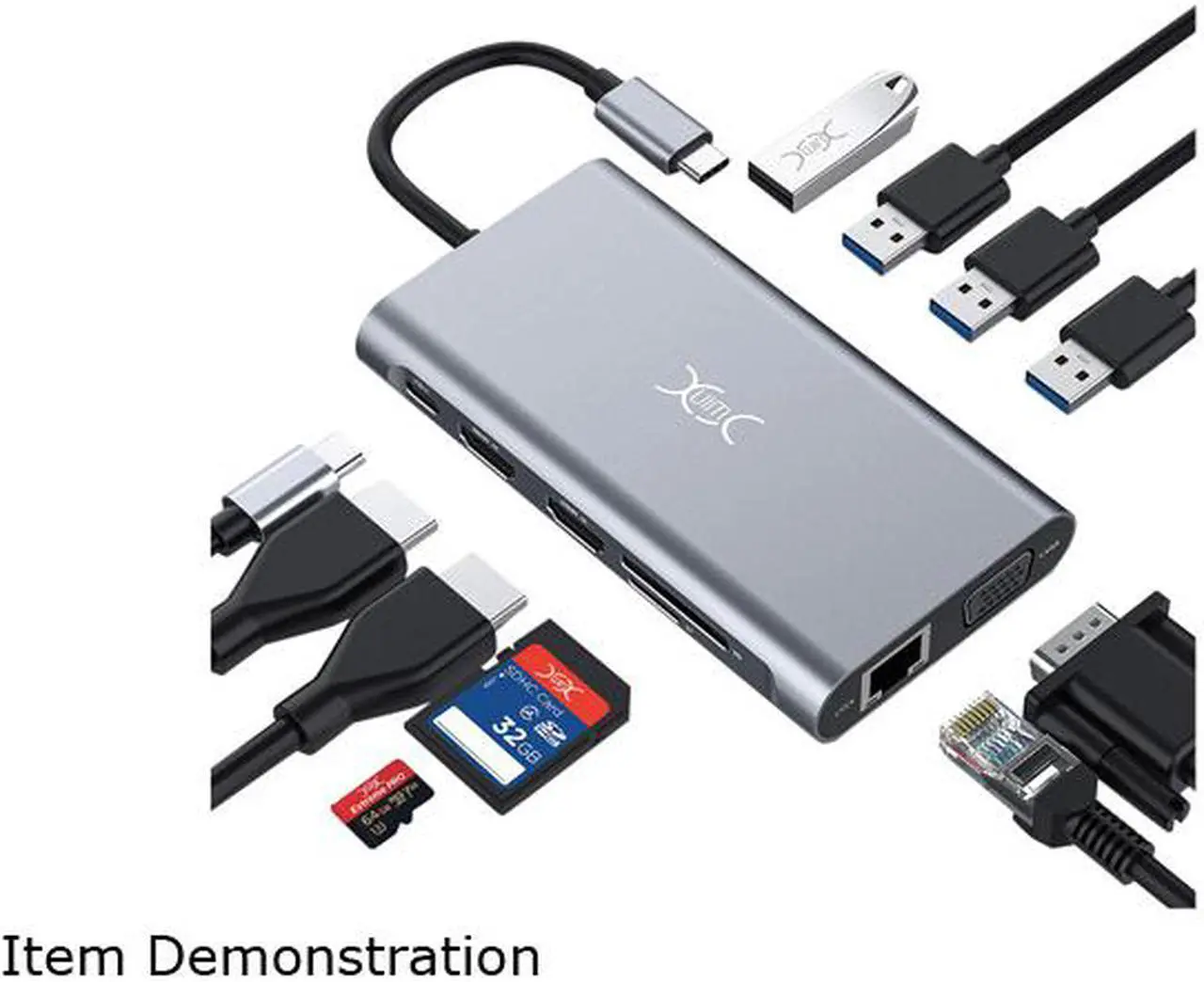 Main image of USB C Hub Triple Display 11 in 1 USB C Adapter Docking Station Dual 4K HDMI+VGA 4 USB Ports 100W Power Delivery Ethernet Port SD/TF Card Compatible for MacBook ChromeBook MateBook