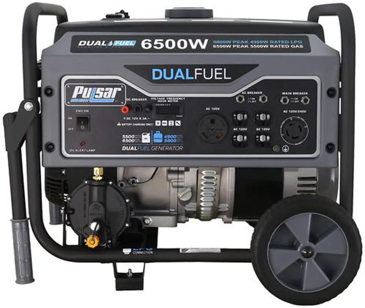 Alt view image 2 of 6 - Pulsar G65BN Portable Gas/LPG Dual Fuel Generator - 5500 Rated Watts & 6500 Peak Watts - RV Ready - CARB Compliant