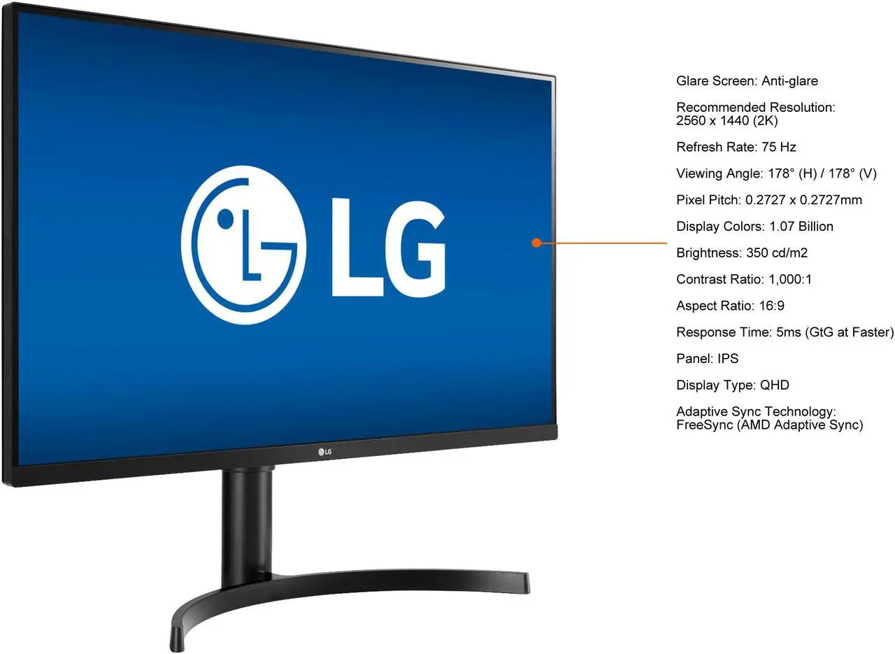 Alt view image 4 of 7 - LG 32" Monitor 32QN650-B QHD 2560 x 1440 IPS HDR10 AMD FreeSync 75Hz HDMI Display Port Tilt/Height Adjust