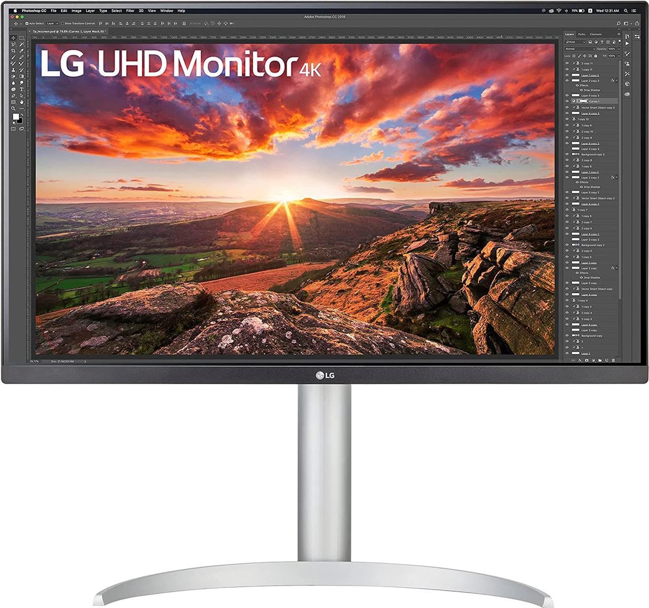 LG 27UP650-W Monitor 27” UHD (3840 x 2160) IPS Display, VESA DisplayHDR 400, DCI-P3 95% Color Gamut, 3-Side Virtually Borderless Display, Height/Pivot/Tilt Adjustable Stand – Silver