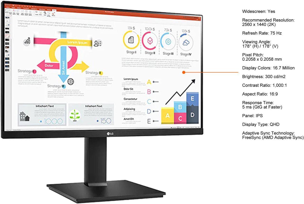 Alt view image 6 of 14 - LG 24BP75Q-B LED Monitor 24" (23.8" Viewable) - 2560 x 1440 QHD - IPS - 300 cd/m2 - 1000:1 - HDR10 - 5 ms - HDMI, DisplayPort, USB-C - Black