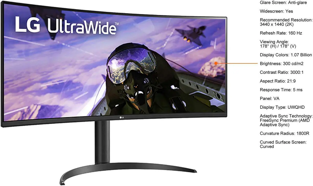 Alt view image 5 of 12 - LG 34BP65C-B 34" UWQHD 3440 x 1440 Curved Screen LED LCD Monitor 21:9 160Hz FreeSync VA Monitor