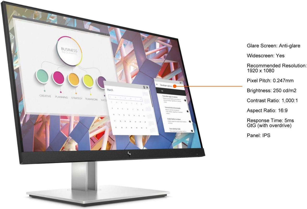 Alt view image 5 of 7 - HP 21.5" IPS Full HD Monitor 5ms GtG (with overdrive) D-Sub, HDMI, DisplayPort, USB Flat Panel E22 G4