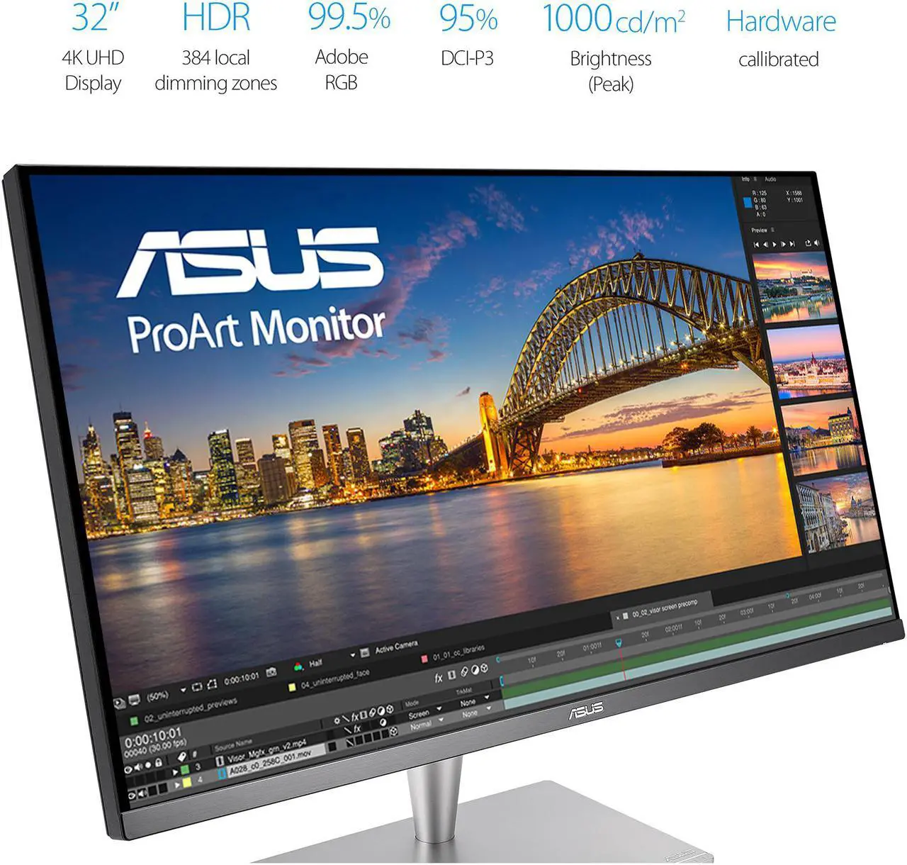 Alt view image 2 of 6 - ASUS ProArt PA32UC 32" Ultra HD 3840 x 2160 4K Resolution 2x Thunderbolt 3 DisplayPort 4x HDMI HDR-10 Asus Eye Care Technology Flicker-Free Low Blue Light Built-in Speakers LED Backlit ProArt Monitor