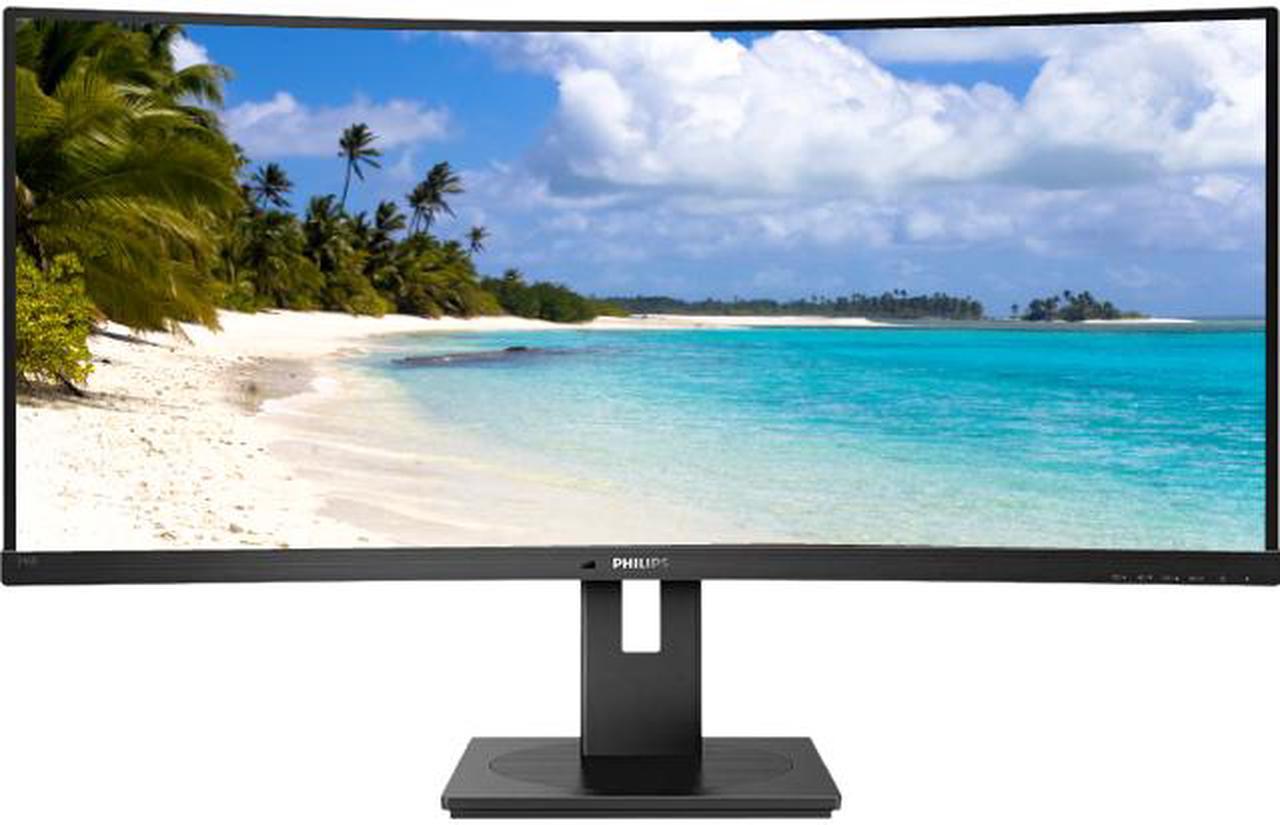 PHILIPS 346B1C UltraWide 34" Curved Monitor, UltraWide QHD 2K, USB-C and Built-in KVM Switch, 119% sRGB, USB-PD 90W, Height Adjustable, PowerSensor, 4Yr Advance Replacement Warranty