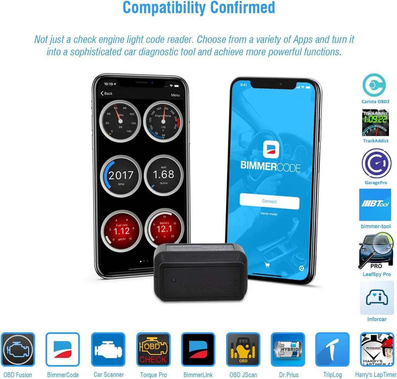 Alt view image 2 of 5 - Veepeak Bluetooth 4.0 OBD2 Scanner Code Reader Automotive OBD II Diagnostic Tool for iOS & Android Compatible with Year 1996 and Newer Vehicles in the US