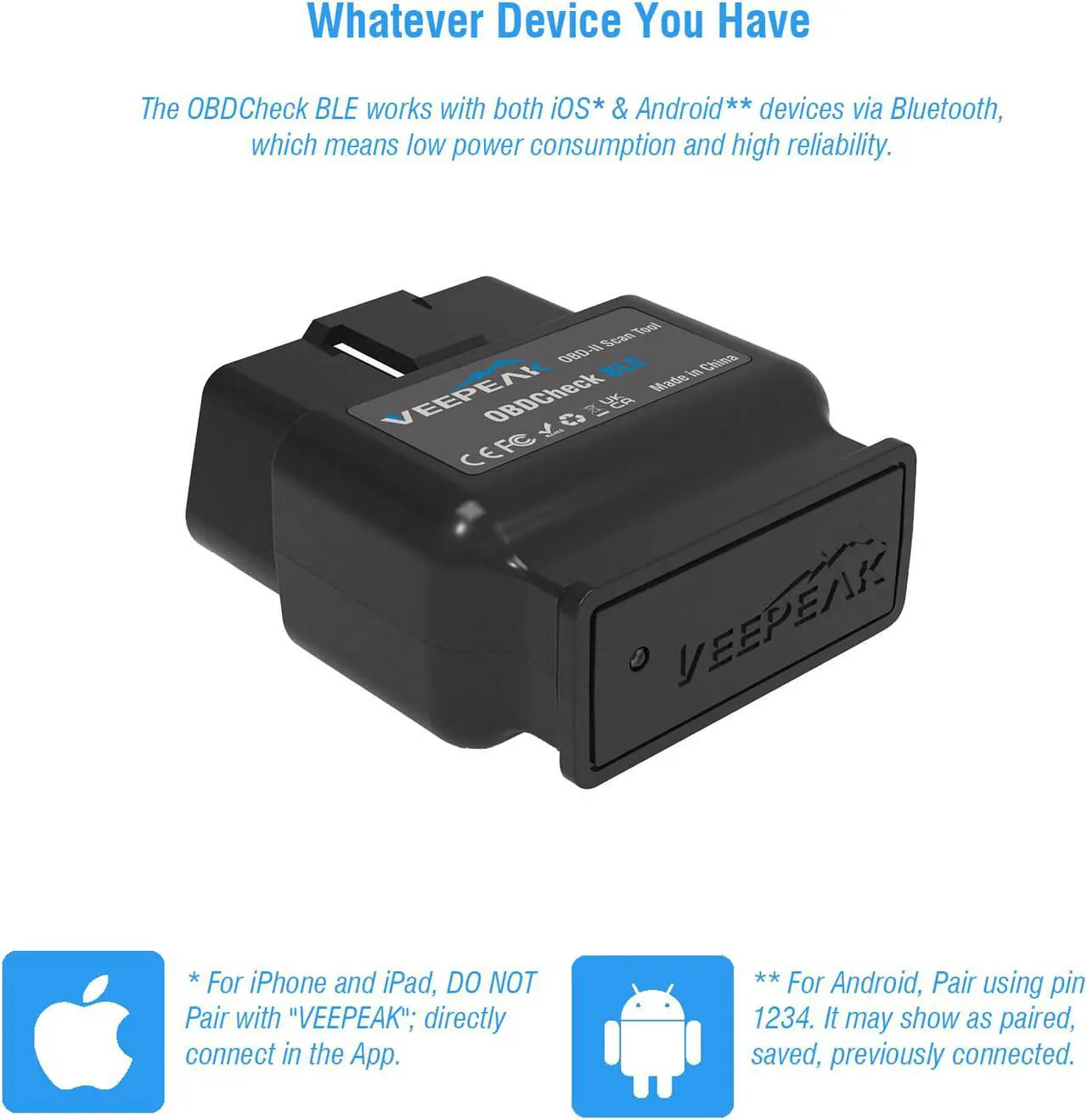 Alt view image 3 of 5 - Veepeak Bluetooth 4.0 OBD2 Scanner Code Reader Automotive OBD II Diagnostic Tool for iOS & Android Compatible with Year 1996 and Newer Vehicles in the US