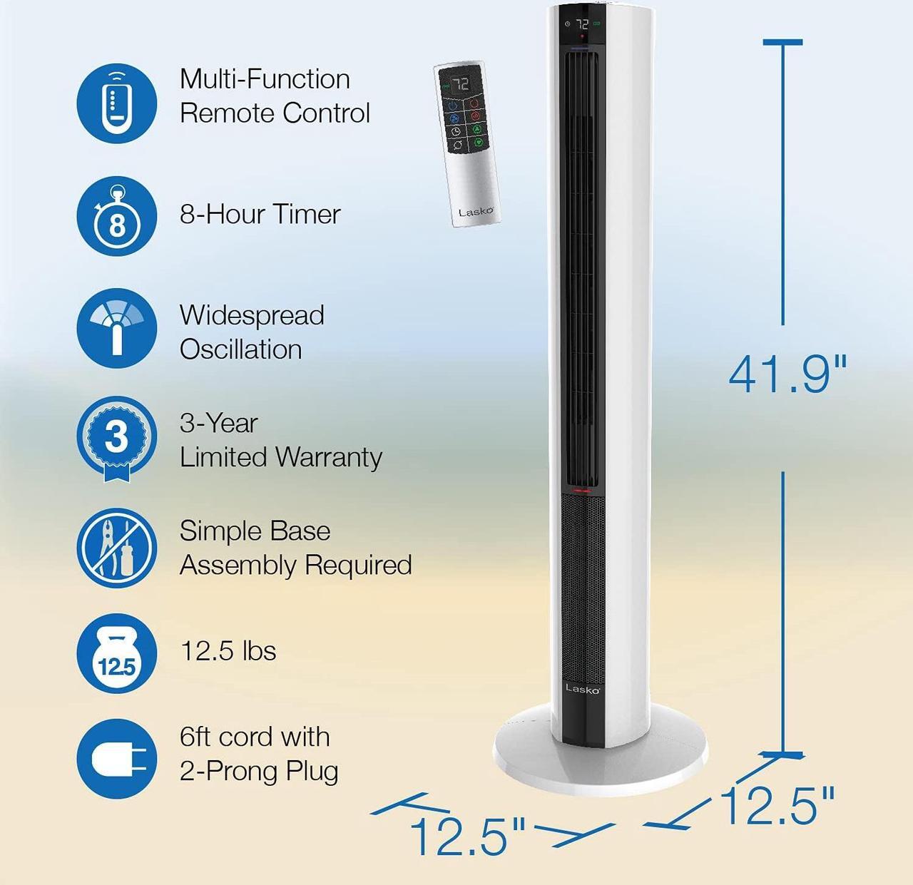 Alt view image 4 of 8 - Lasko 1500W Electric Tower Fan & Space Heater w/ Timer and Remote, White (MFR#FH500)