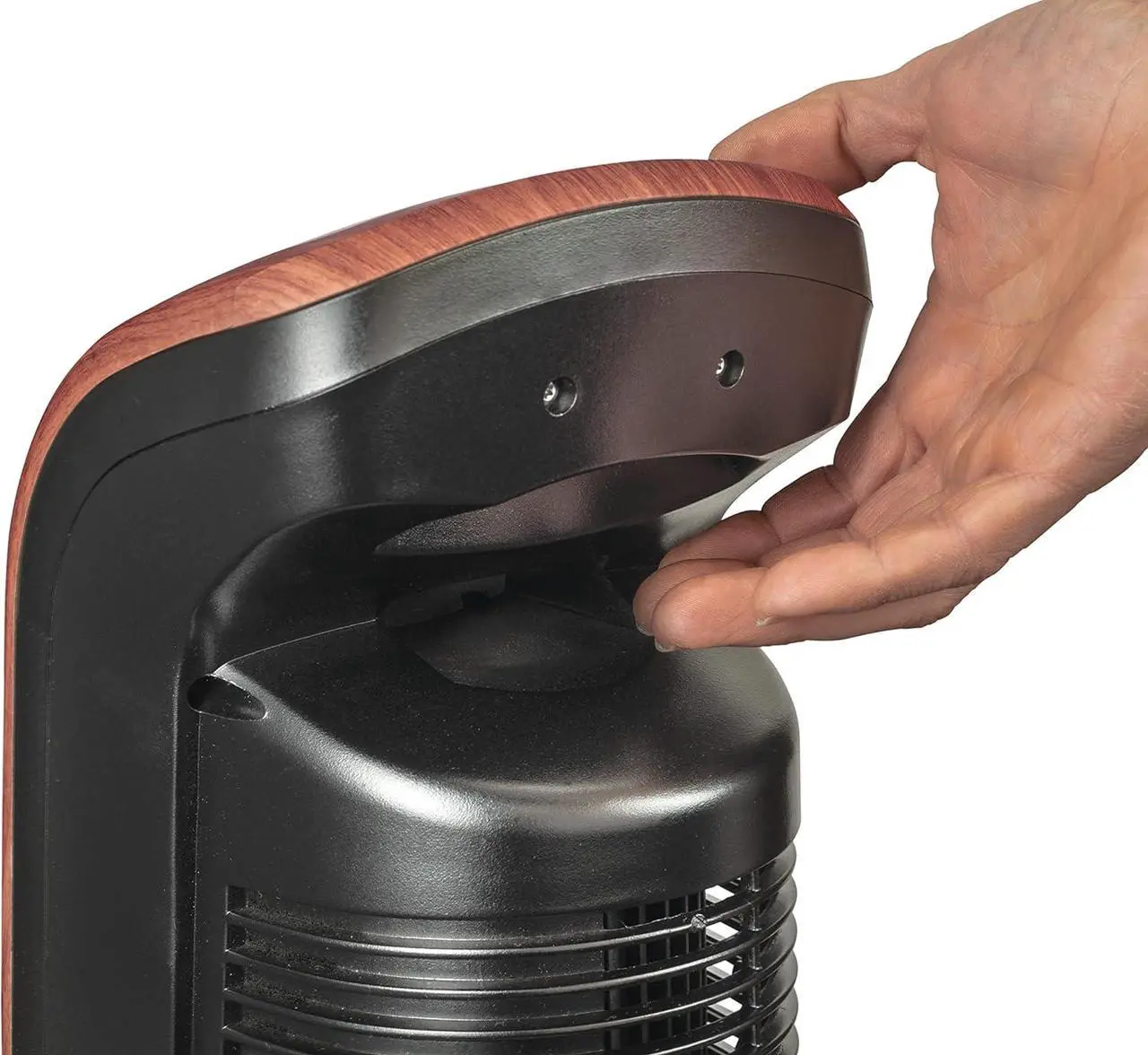 Alt view image 8 of 8 - Lasko Oscillating Wind Curve Tower Fan, Bluetooth Technology, 3 Quiet Speeds, for Bedroom, Living Room & Office, 42", Woodgrain, T42905