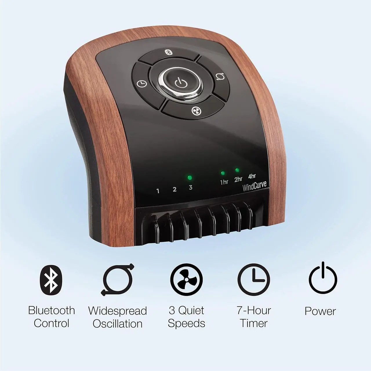 Alt view image 6 of 8 - Lasko Oscillating Wind Curve Tower Fan, Bluetooth Technology, 3 Quiet Speeds, for Bedroom, Living Room & Office, 42", Woodgrain, T42905