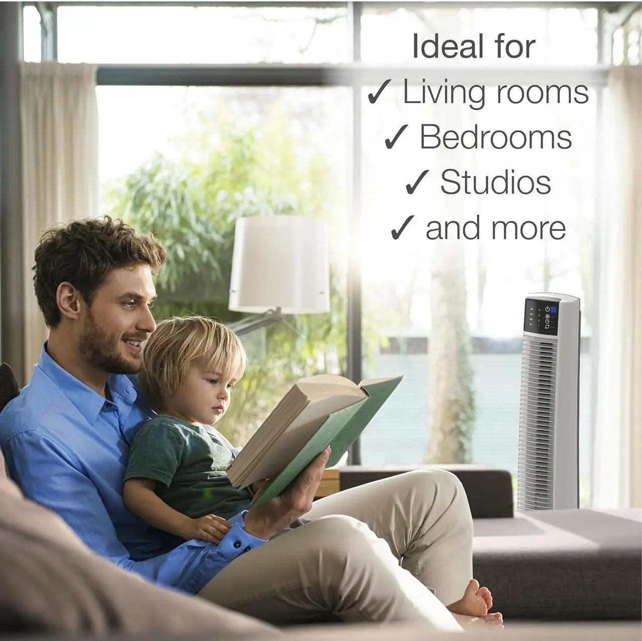 Alt view image 4 of 9 - Lasko Oscillating Tower Fan with Remote Control - Tower Fan for Bedroom & Office, 4 Quiet Speeds, 38" White, T38400