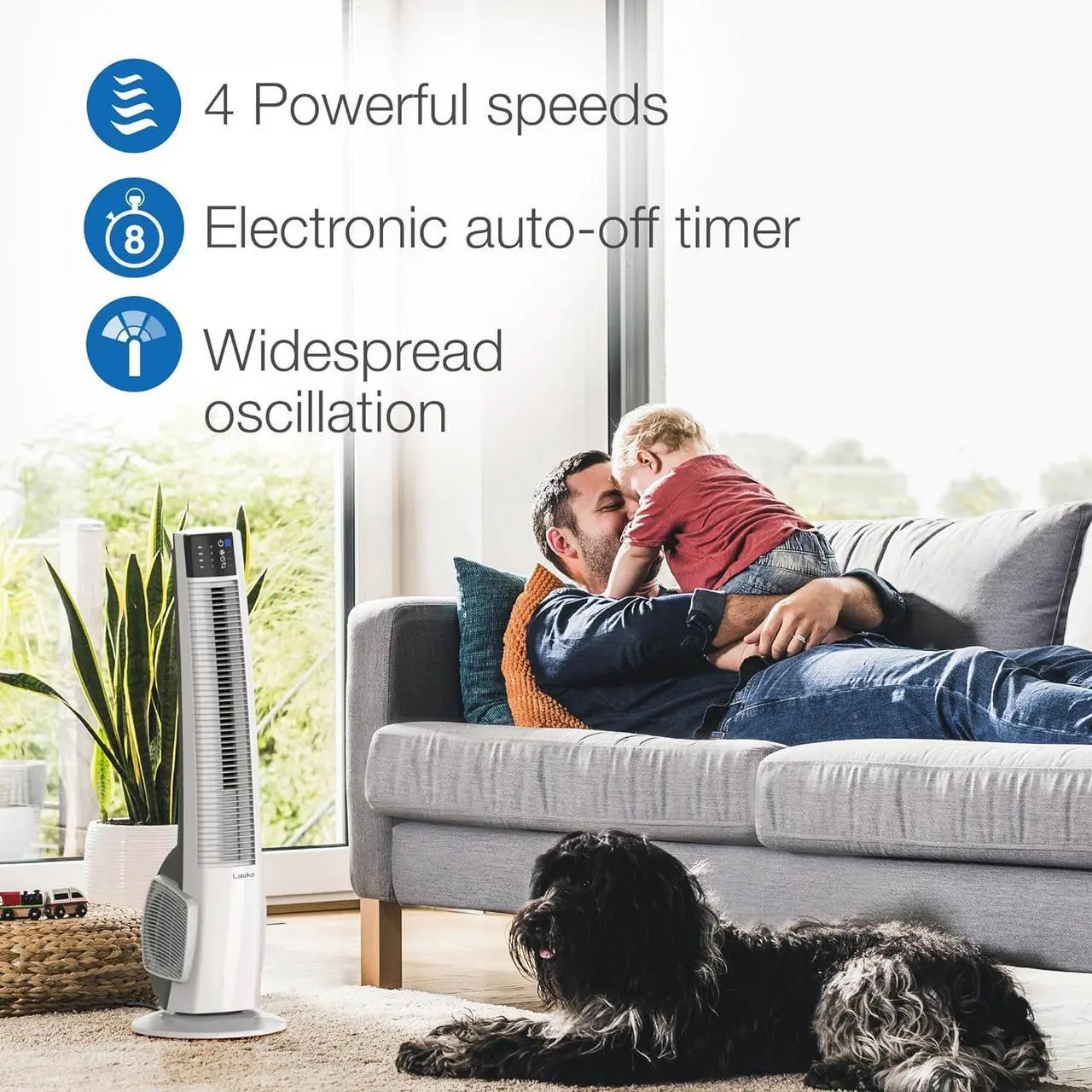 Alt view image 2 of 9 - Lasko Oscillating Tower Fan with Remote Control - Tower Fan for Bedroom & Office, 4 Quiet Speeds, 38" White, T38400