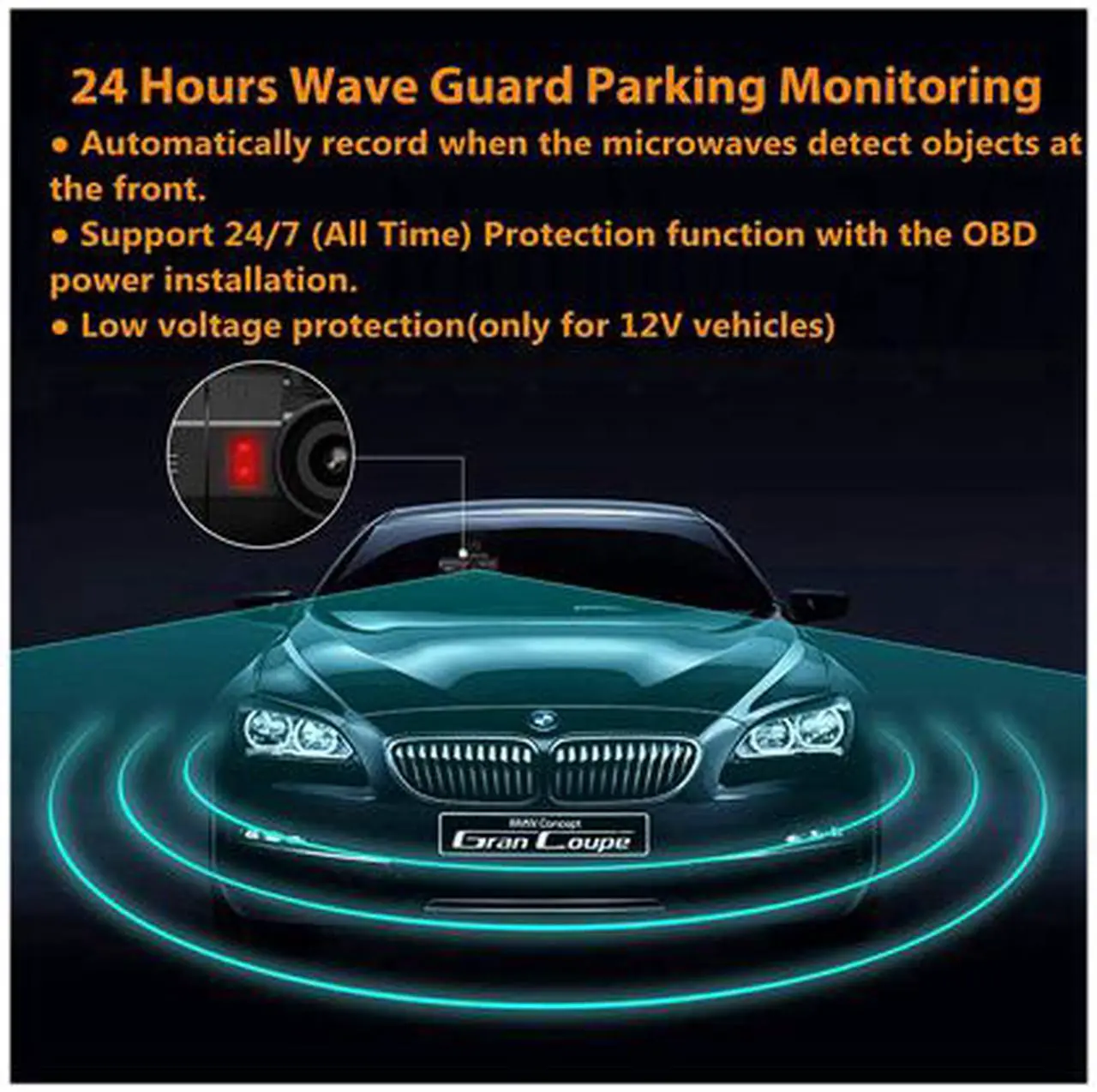 Alt view image 2 of 7 - Vantrue T2-G 24/7 Surveillance Super Capacitor Dash Cam 1920x1080P OBD Car Camera 2.0'' LCD 160° Dashboard Camera Recorder w/Night Vision, Sony Sensor, Wave Guard Parking Monitor, Support 256GB