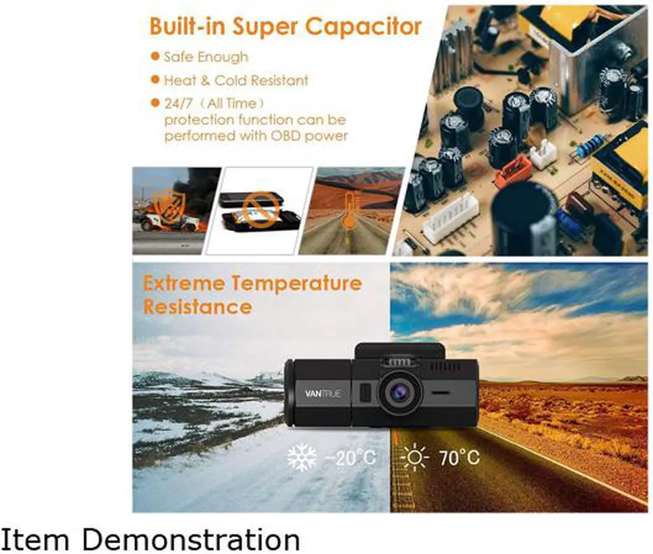 Alt view image 5 of 7 - Vantrue T2-G 24/7 Surveillance Super Capacitor Dash Cam 1920x1080P OBD Car Camera 2.0'' LCD 160° Dashboard Camera Recorder w/Night Vision, Sony Sensor, Wave Guard Parking Monitor, Support 256GB