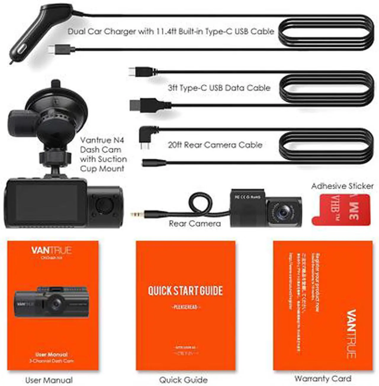 Alt view image 5 of 5 - Vantrue N4 Three Channel Front, Inside and Rear Dash Cam, 1440P+1080P+1080P Triple Car Accident Capacitor Dash Camera, IR Night Vision, 24 Hours Parking Mode, Collision Detection, Support 256GB Max