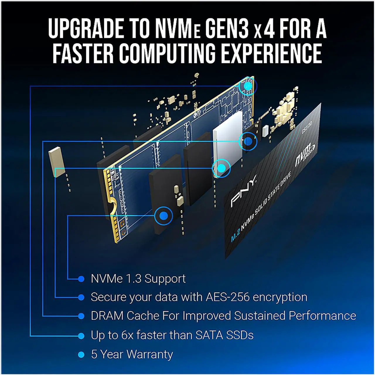 Alt view image 5 of 11 - PNY CS2130 M.2 2280 500GB PCI-Express 3.0 x4, NVMe 1.3 3D NAND Internal Solid State Drive (SSD) M280CS2130-500-RB