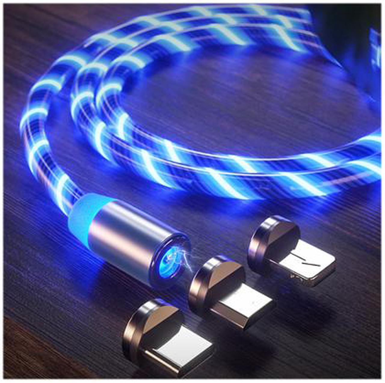 Alt view image 2 of 7 - LED Flowing Magnetic Charger Blue Cable Light Up Candy Moving Party Shining Charger Phone Charging Cable Magnetic Streamer Absorption USB Snap Quick Connect 3 in 1 USB Cable