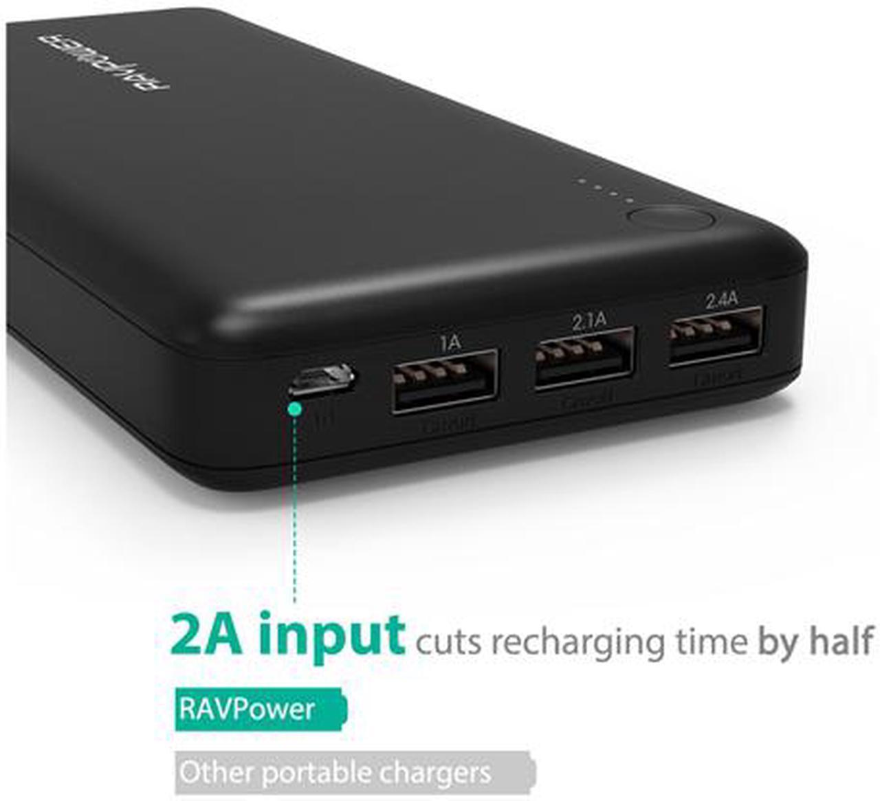 Alt view image 4 of 7 - RAVPower 26800 mAh Total 2A Input, 5.5A 3 USB Output Power Bank External Battery Pack Portable Charger with iSmart Technology - Black