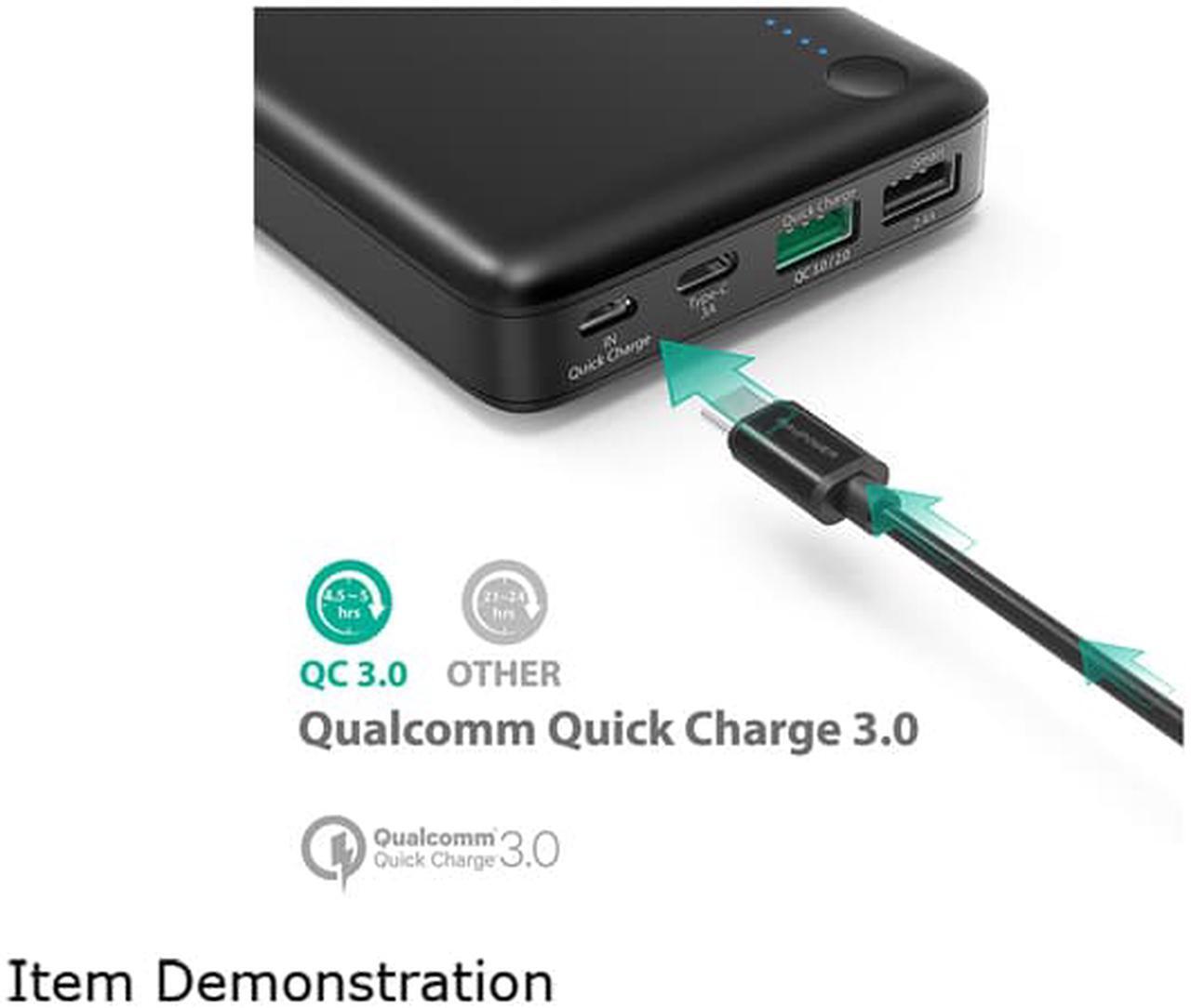 Alt view image 3 of 7 - RAVPower 20100 mAh QC 3.0 Power Bank External Battery Pack Portable Charger with Qualcomm Certified Quick Charge 3.0 - Black