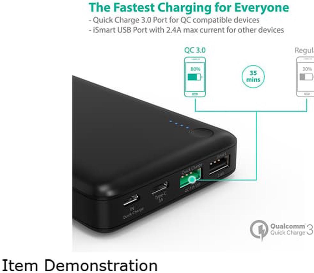 Alt view image 4 of 7 - RAVPower 20100 mAh QC 3.0 Power Bank External Battery Pack Portable Charger with Qualcomm Certified Quick Charge 3.0 - Black
