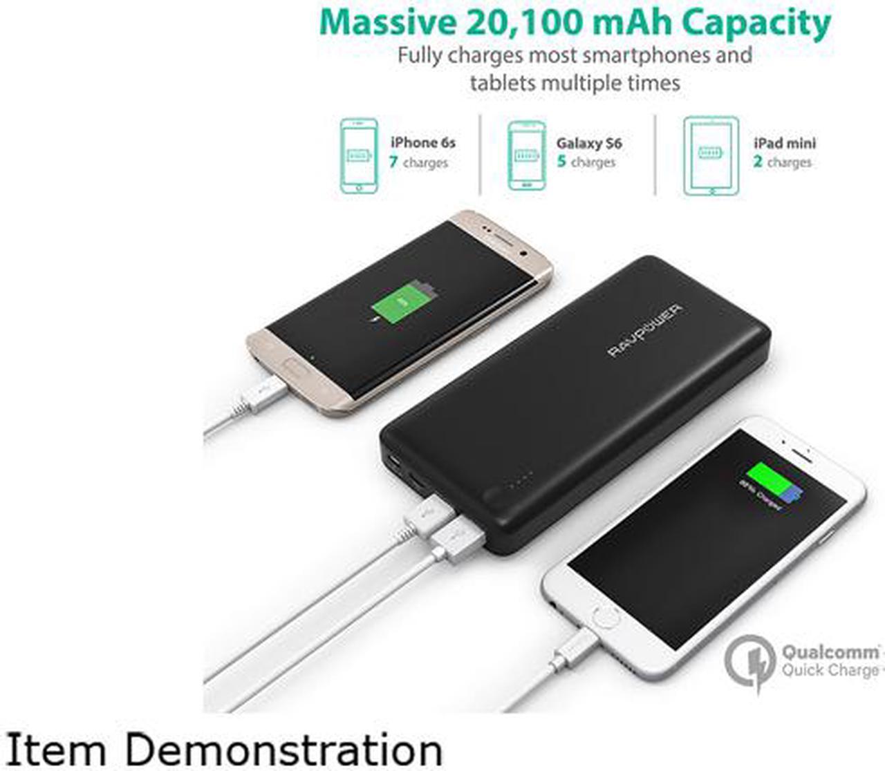 Alt view image 6 of 7 - RAVPower 20100 mAh QC 3.0 Power Bank External Battery Pack Portable Charger with Qualcomm Certified Quick Charge 3.0 - Black