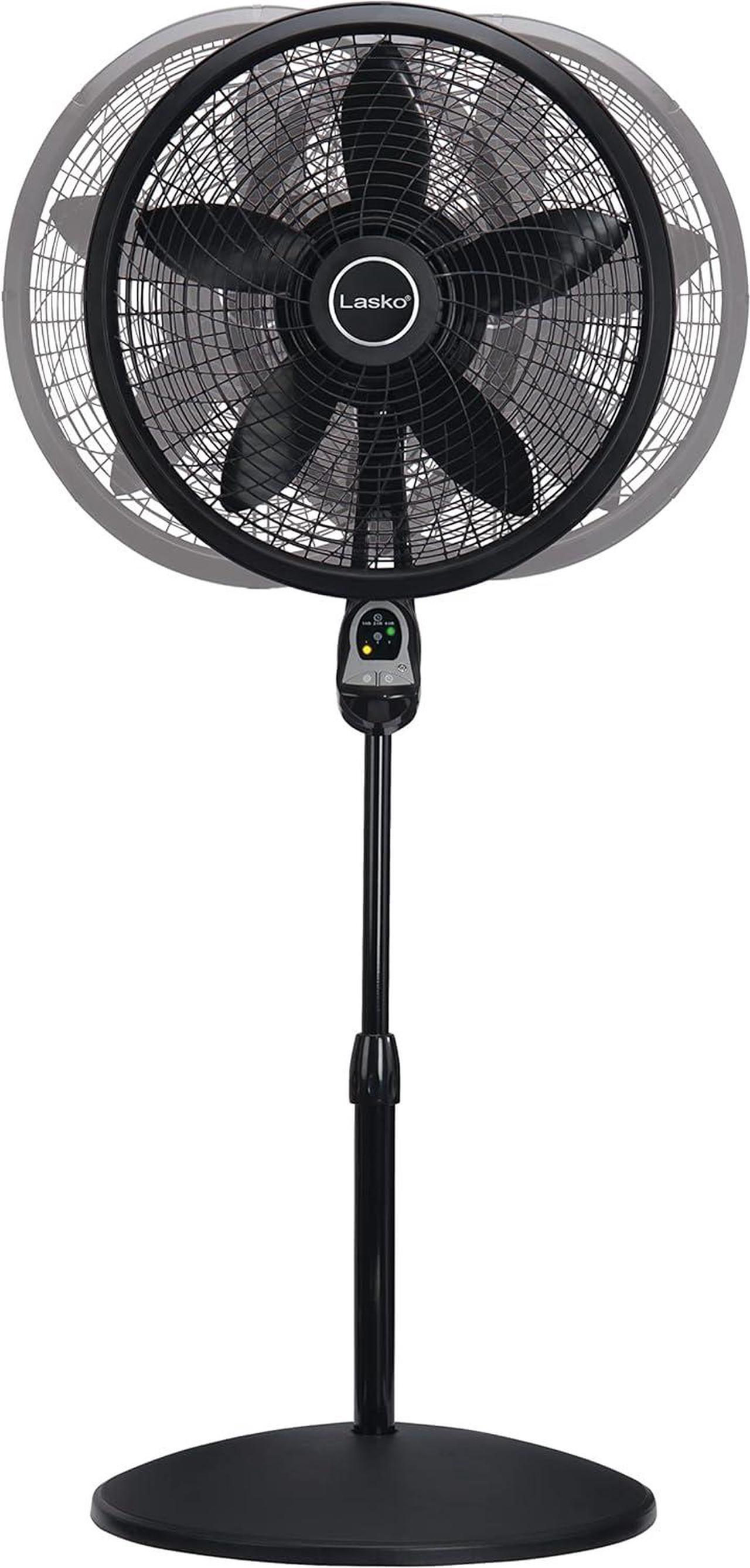 Alt view image 5 of 10 - Lasko 18" 3-Speed Oscillating Cyclone Pedestal Fan with Remote and Timer, 1843, Black