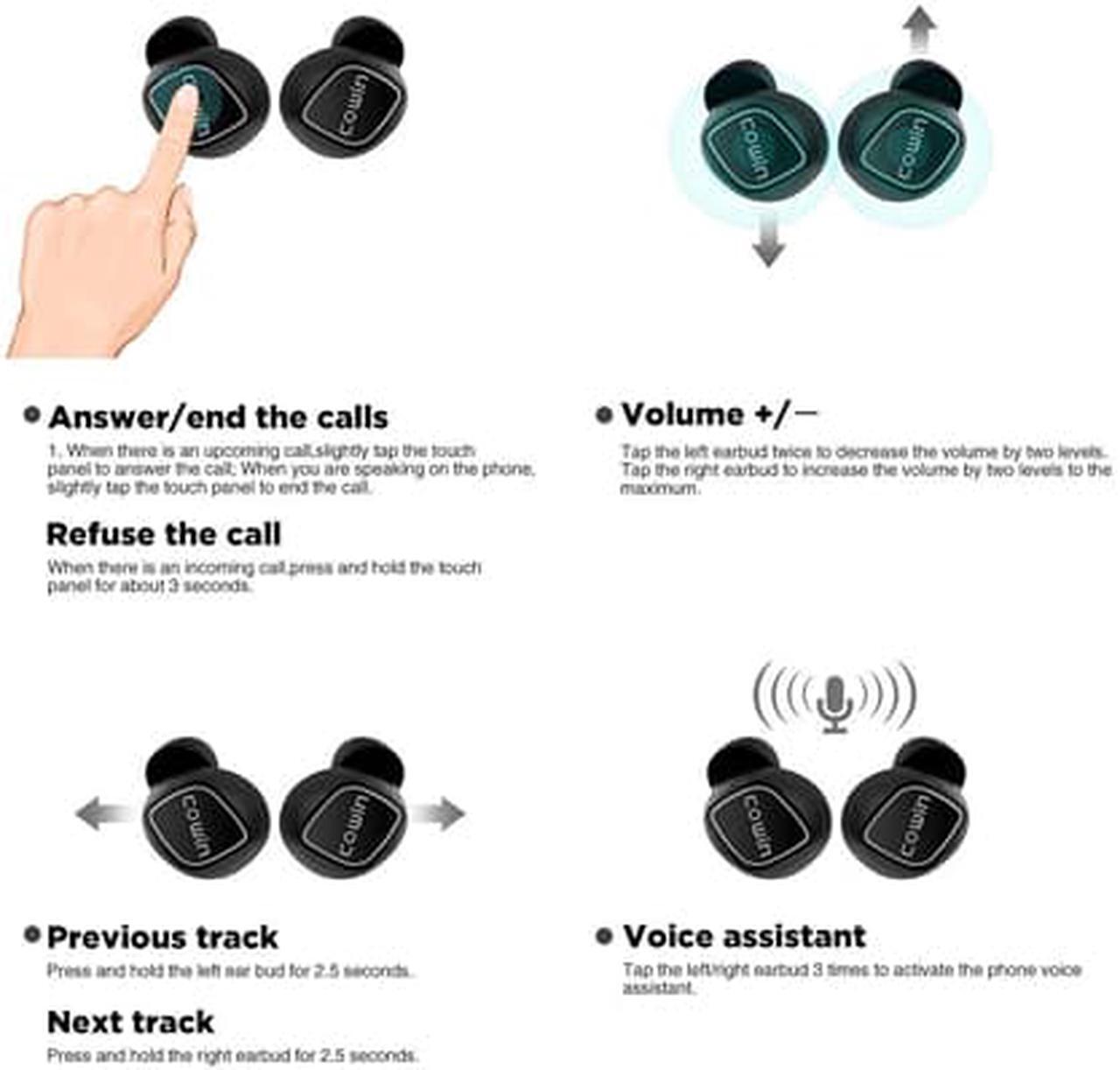 Alt view image 3 of 4 - COWIN KY02 True Wireless Earbuds Wireless Bluetooth Headphones with Microphone Bluetooth Earbuds Stereo Calls Extra Bass Touch Control 36H Playtime for Workout (Charging Case Included)