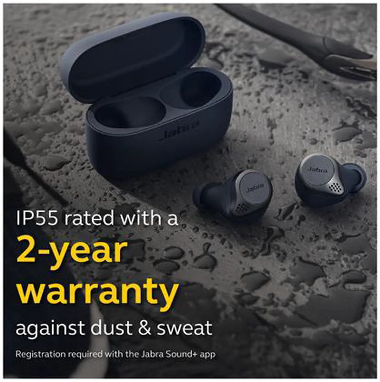 Alt view image 3 of 5 - Jabra Elite Active 75t Navy Voice Assistant Enabled True Wireless Sports Earbuds with Charging Case