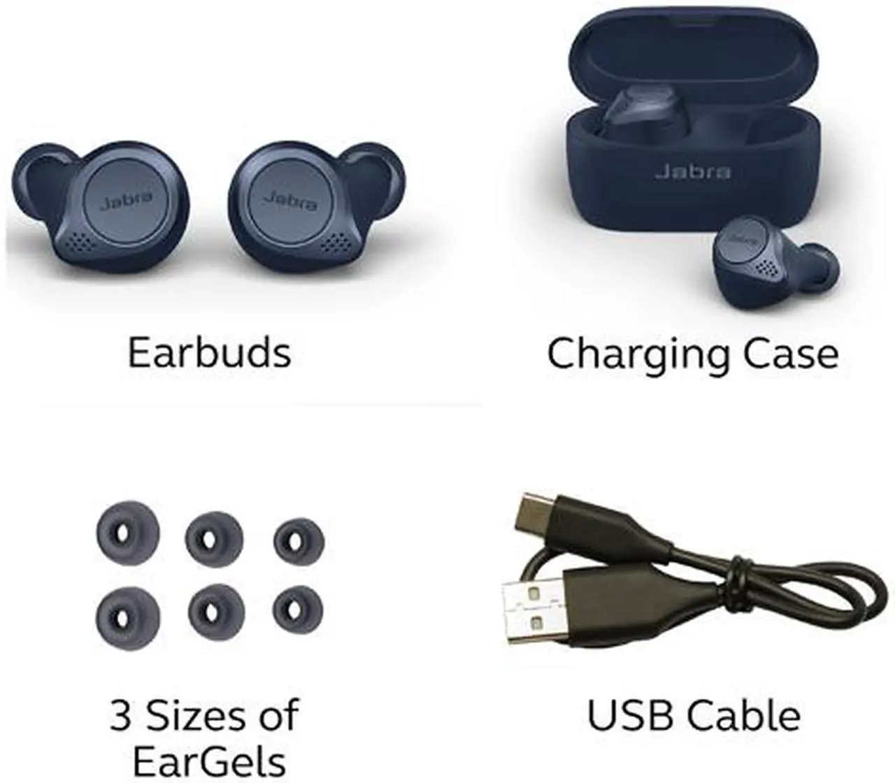 Alt view image 4 of 5 - Jabra Elite Active 75t Navy Voice Assistant Enabled True Wireless Sports Earbuds with Charging Case