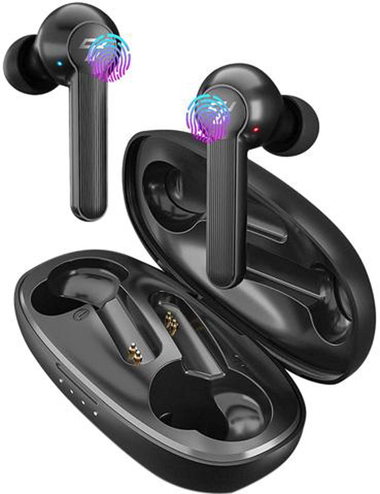 Wireless Earbuds Bluetooth Headphones with Mic cVc 8.0 Noise Reduction Touch Control Wireless Earphones IPX7 Waterproof Stereo Sound Long Playtime for Running Sport Travel (Black)