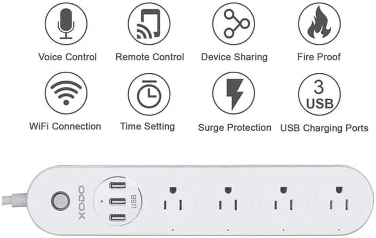 Alt view image 2 of 7 - XODO WP4 Smart Power Strip - WiFi Surge Protector with 3 USB Ports and 4 Outlets - App Controlled Appliance - Time Schedule - No Hub Required - Compatible with Alexa and Google Home Assistant