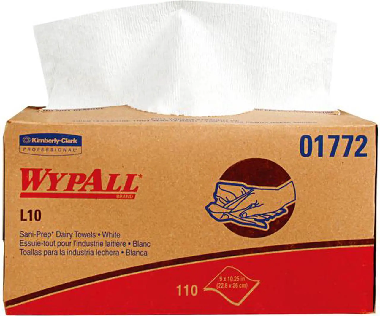Main image of WypAll L10 Disposable Towels (01772), Dairy Towels, 1-PLY, Pop-Up Box, White, 110 Wipes / Box