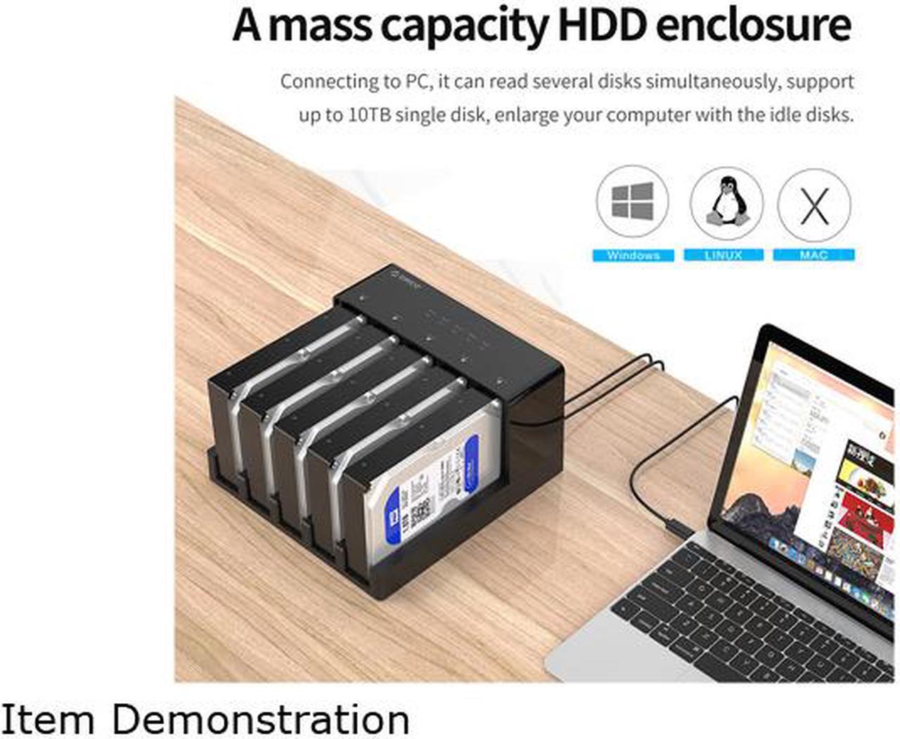 Alt view image 6 of 7 - ORICO USB 3.0 to SATA 5 Bay Hard Drive Docking Station with Duplicator Offline Clone Function for 2.5 or 3.5in HDD, SSD Support 5X 16 TB(6558US3)