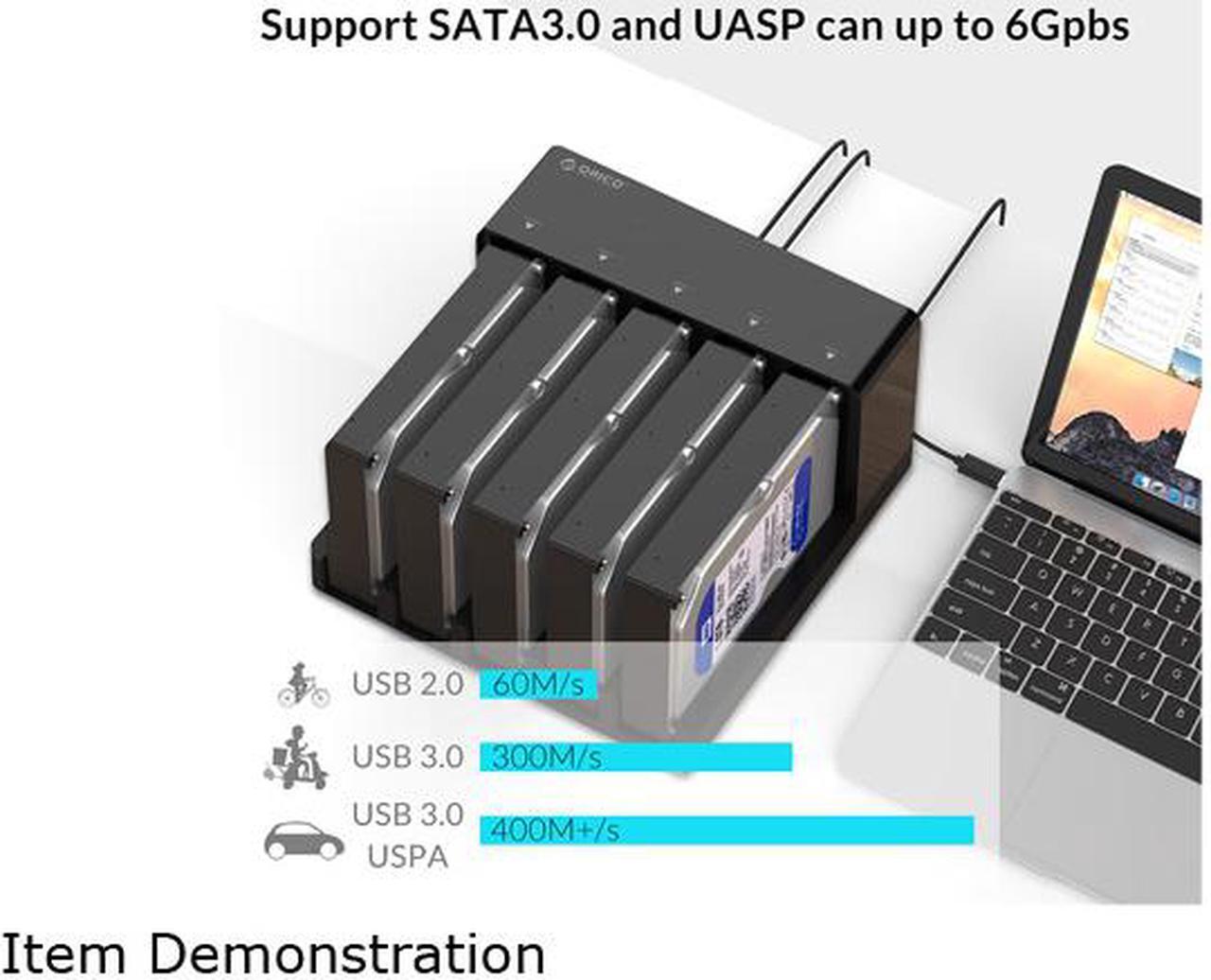Alt view image 3 of 7 - ORICO USB 3.0 to SATA 5 Bay Hard Drive Docking Station with Duplicator Offline Clone Function for 2.5 or 3.5in HDD, SSD Support 5X 16 TB(6558US3)