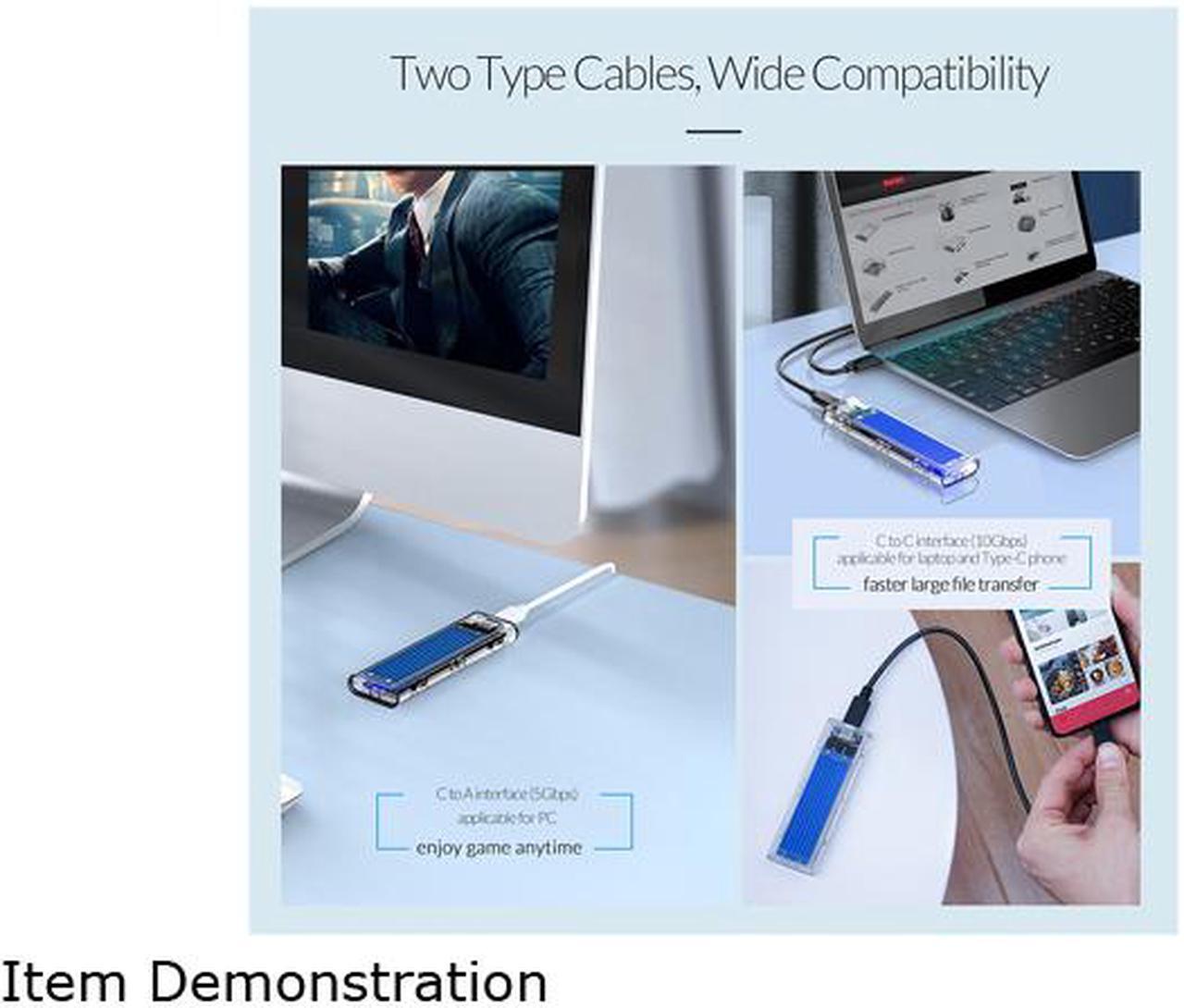 Alt view image 8 of 7 - ORICO TCM2-C3 Aluminum USB 3.1 Gen2 Type-C NVMe M.2 Hard Drive Enclosure 10Gbps Date Transfer Rate Support UASP Protocol with Type-C to C Cable - Blue