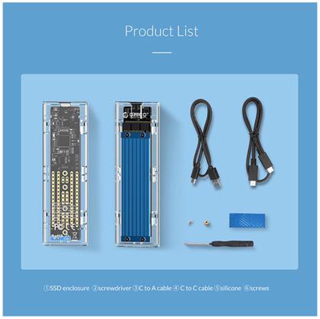 Alt view image 7 of 7 - ORICO TCM2-C3 Aluminum USB 3.1 Gen2 Type-C NVMe M.2 Hard Drive Enclosure 10Gbps Date Transfer Rate Support UASP Protocol with Type-C to C Cable - Blue