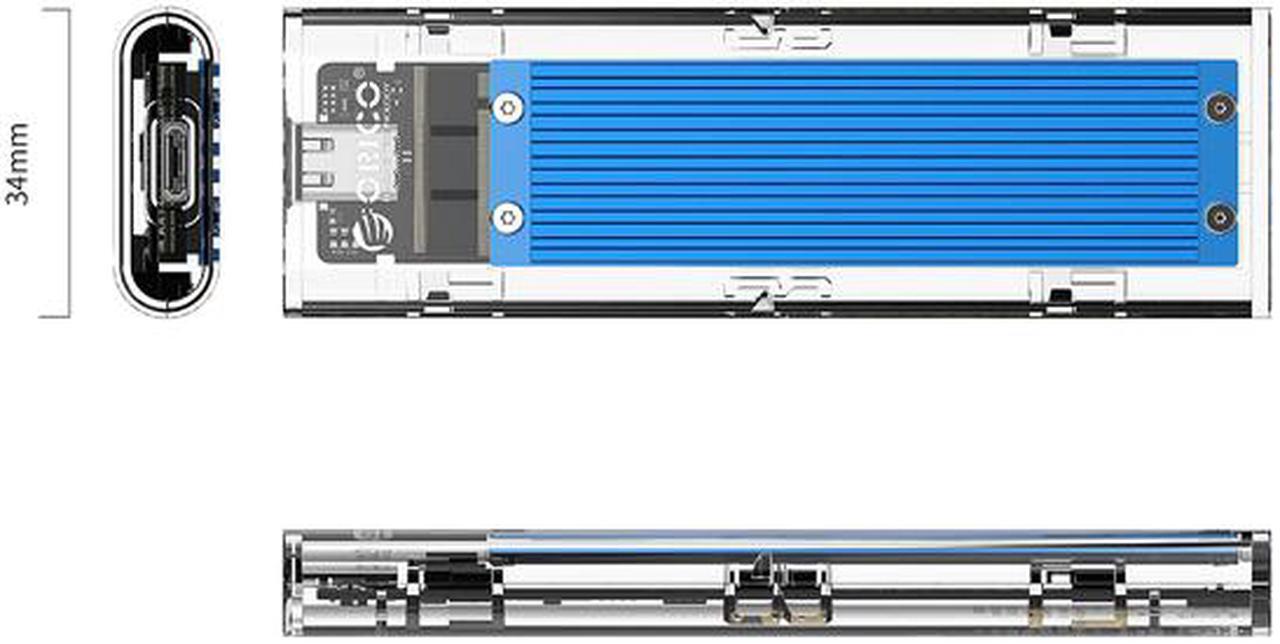 Alt view image 3 of 7 - ORICO TCM2-C3 Aluminum USB 3.1 Gen2 Type-C NVMe M.2 Hard Drive Enclosure 10Gbps Date Transfer Rate Support UASP Protocol with Type-C to C Cable - Blue