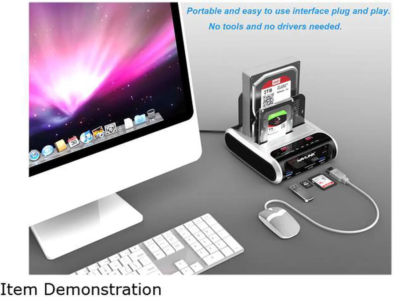 Alt view image 7 of 7 - Wavlink USB 3.0 to SATA Dual Bay External Hard Drive Docking Station for 2.5"/3.5" SATA I/II/III HDD SSD with Offline Clone & UASP, 2 USB 3.0, 2 Fast Charging Port, SD & Micro SD Card Reader, 2 x 16TB