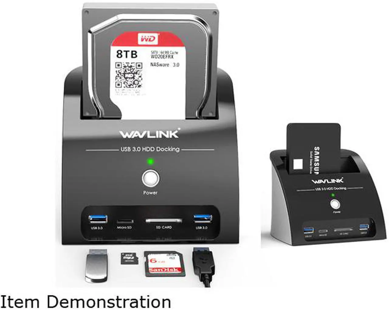 Alt view image 4 of 7 - Wavlink USB 3.0 to SATA External Hard Drive Docking Station with Card Reader and 2 Port USB 3.0 Hub and TF & SD Card For 2.5/3.5 inch HDD/SSD SATA I/II/III, One Touch Support Backup/UASP, Up to 10TB