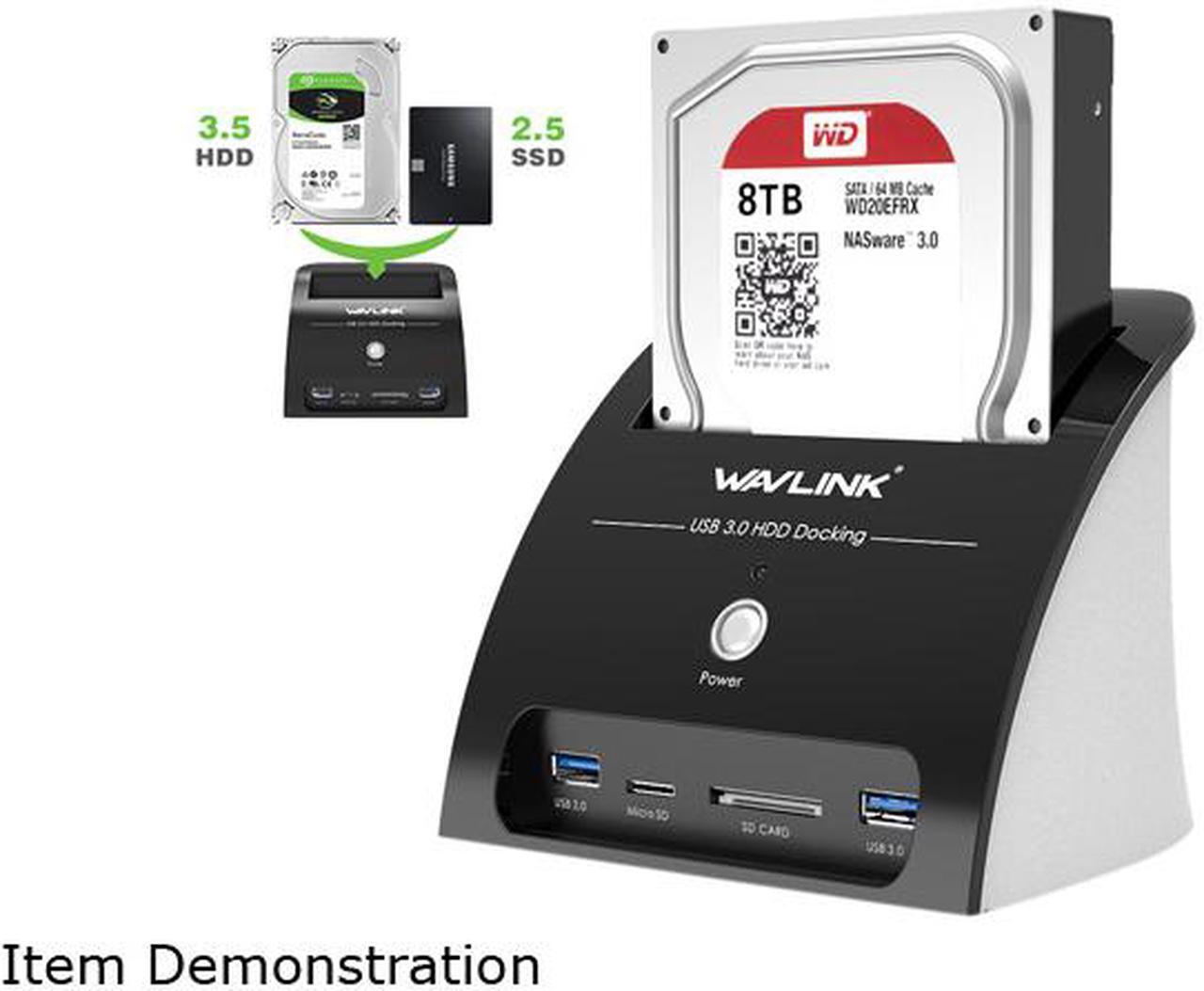 Main image of Wavlink USB 3.0 to SATA External Hard Drive Docking Station with Card Reader and 2 Port USB 3.0 Hub and TF & SD Card For 2.5/3.5 inch HDD/SSD SATA I/II/III, One Touch Support Backup/UASP, Up to 10TB