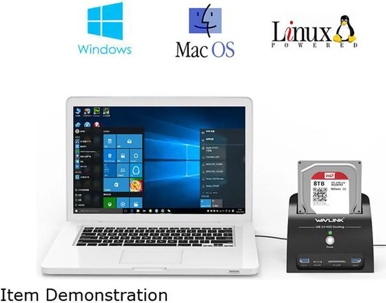 Alt view image 5 of 7 - Wavlink USB 3.0 to SATA External Hard Drive Docking Station with Card Reader and 2 Port USB 3.0 Hub and TF & SD Card For 2.5/3.5 inch HDD/SSD SATA I/II/III, One Touch Support Backup/UASP, Up to 10TB