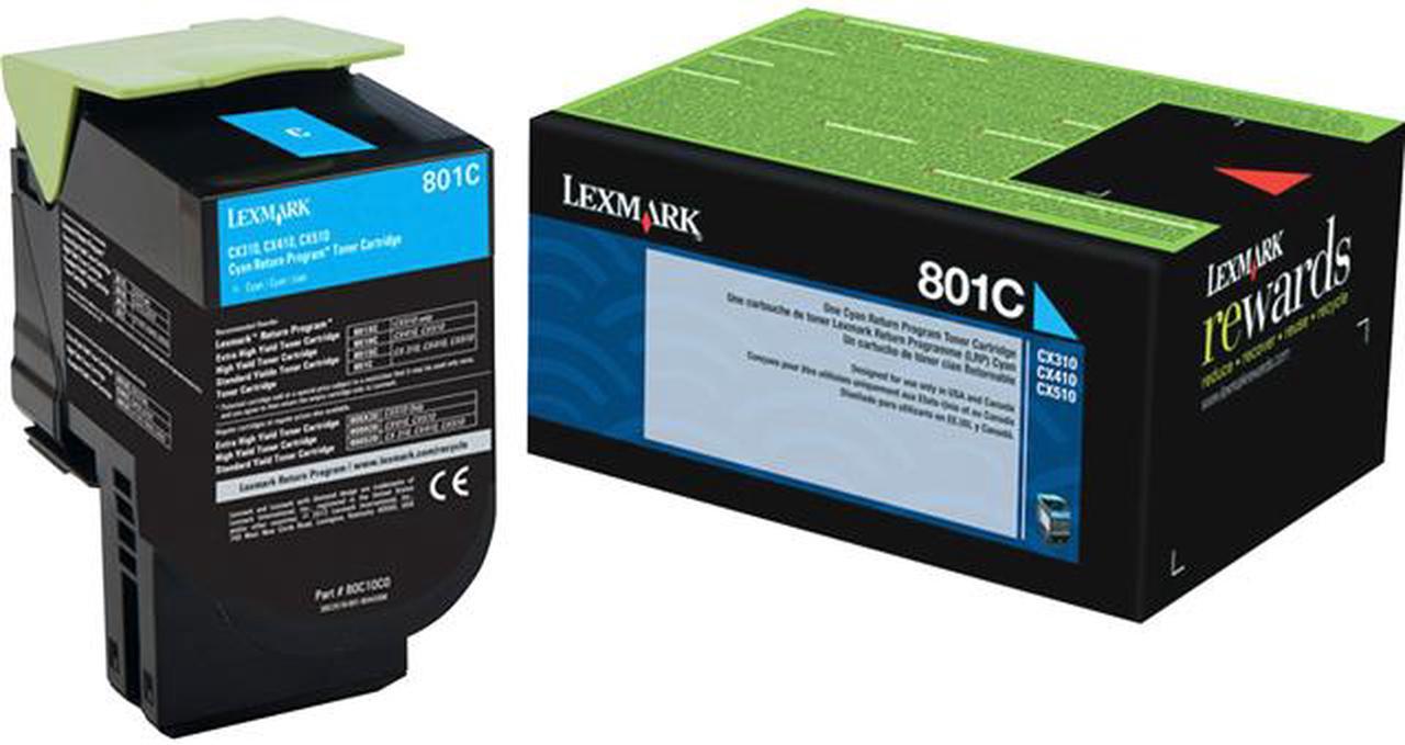 Lexmark (801C) Cyan Return Program Toner Cartridge (1 000 Yield) 80C10C0